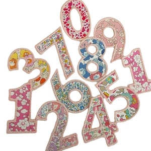 Numeri Liberty Appliqué Compleanno Ricamato / Varie Dimensioni / Toppa Trasferibile Stirabile / Toppa Cucibile / Forniture Regalo Personalizzate