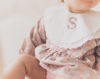 Personalised Floral letter bib. Baptism Christening Flower girl bib.