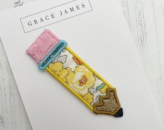 Liberty Fabric Pencil Appliqué: Glitter Tip Iron-On Patch