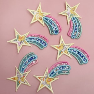 Stella cadente con applicazione Liberty, Dimensioni multiple, Edizione limitata, Toppa di trasferimento termoadesiva, Toppa da cucire, Regalo personalizzato, Toppa con lettera