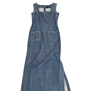 Vintage Boutique Europa Dress Women 10 Blue Denim Maxi Side Slit Sleeveless