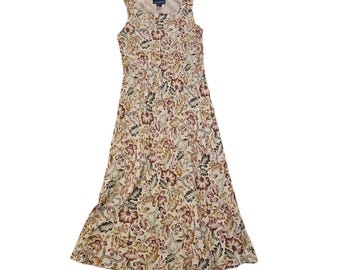 Charter Club Vintage Silk Sleeveless Maxi Dress 10 Petite Floral Tan Burgundy