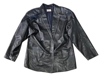 Vintage La Pelle 90s Leather Jacket Medium Oversized Black Grunge Baddie Button