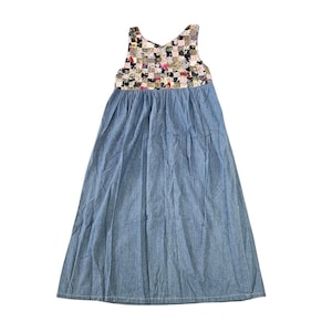 Soul Mates Vintage Jeanskleid, Größe M, Lehrerkleid, Prairie Americana Patchwork-Pullover