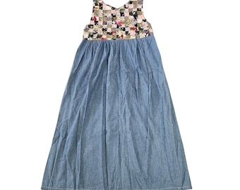 Soul Mates Vintage Denim Dress Medium Teacher Prairie Americana Patchwork Jumper