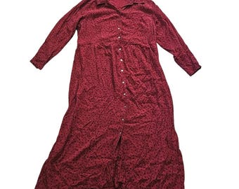Eddie Bauer Vintage Maxi Dress Women XL Petite Red Floral Cottage Prairie Pocket
