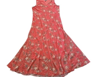 Coldwater Creek Womens 1X Coral Pink Floral Chiffon V-Neck Maxi Dress Cottage