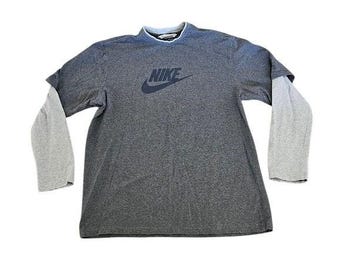 Nike Vintage Swoosh Men Large T-Shirt Gray Y2K 90s Faux Long Sleeve Layered