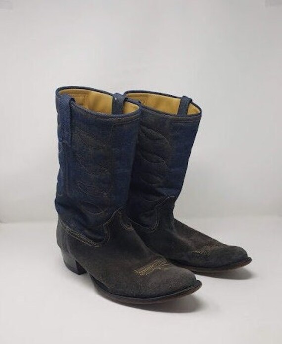 Womens Vintage Acme Blue Suede Denim Cowboy Western Boots SIZE 6 M Womens Vintage Acme Blue Suede Denim Cowboy Western Boots SIZE 6 M