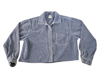 L.L. Bean Women Large Blue Corduroy Button Down Shirt Long Sleeve Cropped Jacket