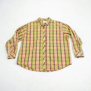 Pandhandle Slim Women Plus Size 2X Vintage Western Cowgirl Pearl Snap Green Purple Pink Plaid Long Sleeve Rhinestone Button Up Rodeo Shirt