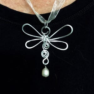 Handmade Aluminum Dragonfly Necklace with a freshwater pearl, Aluminum jewelry, Dragonfly jewelry, Dragonfly pendant, Dragonfly necklace
