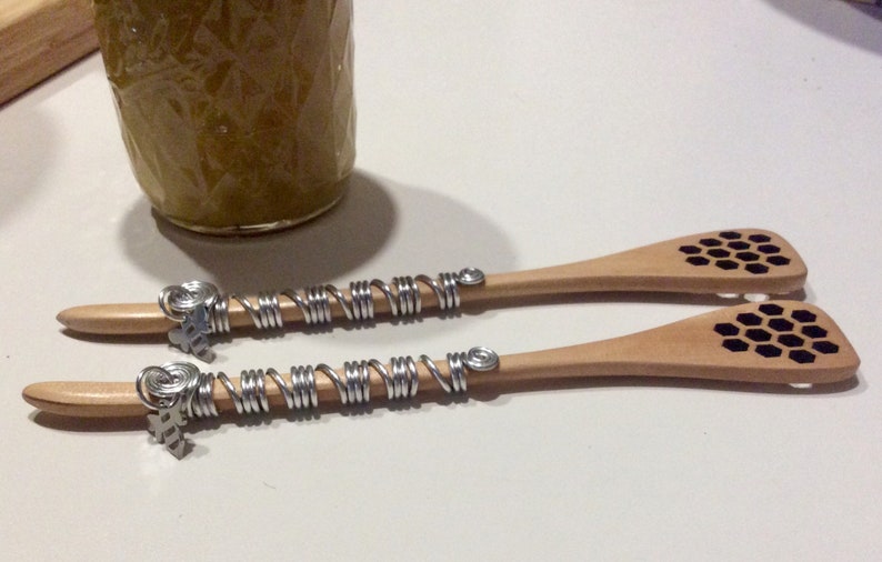 Honey Scoop, Wooden Honey Scoop, Honey Dipper, Honey Spoon, Dipper, Wire Wrapped