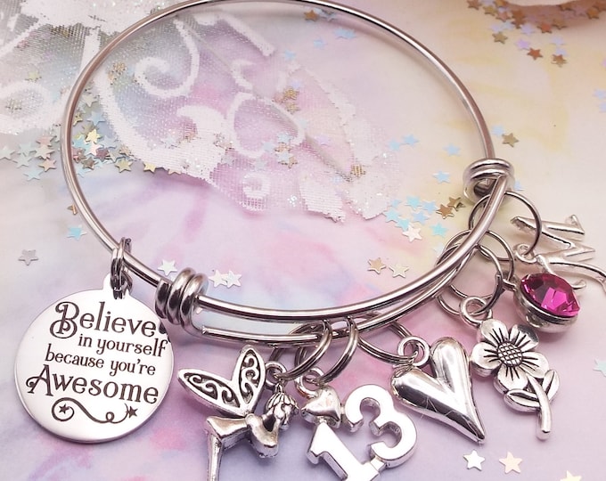 Inspirational Teen Girl Quote Bracelet, Whimsical Angel Charm Bangle
