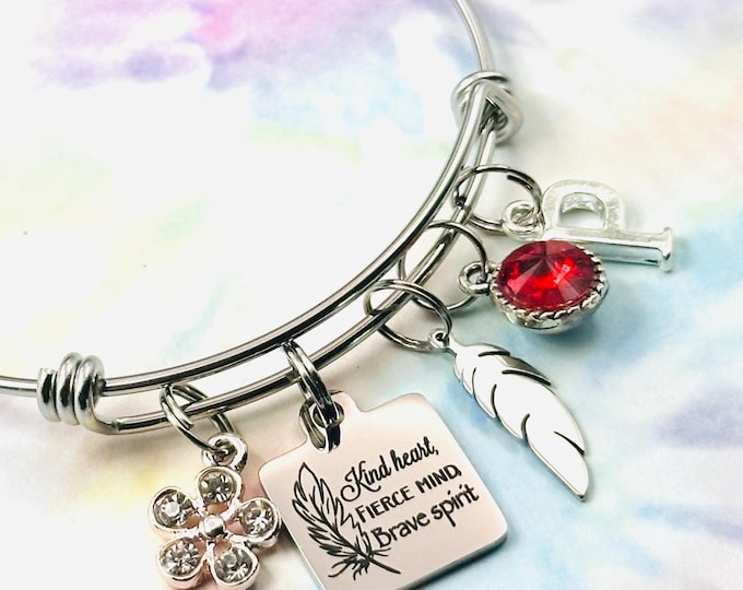 Silver Boho Feather Bracelet, Personalized Initial, Birthday Birthstone Jewelry