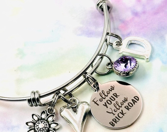 Personalized Initial Bracelet, Gift Boxed Birthstone Jewelry for Girls, Heart and Floral Charms