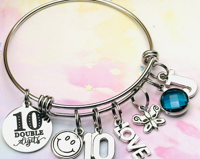 Personalized 10th Birthday Stainless Steel Charm Bracelet