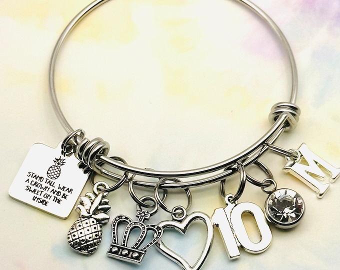 Personalized Stand Tall Bangle, Girl 10th Birthday Gift for Her