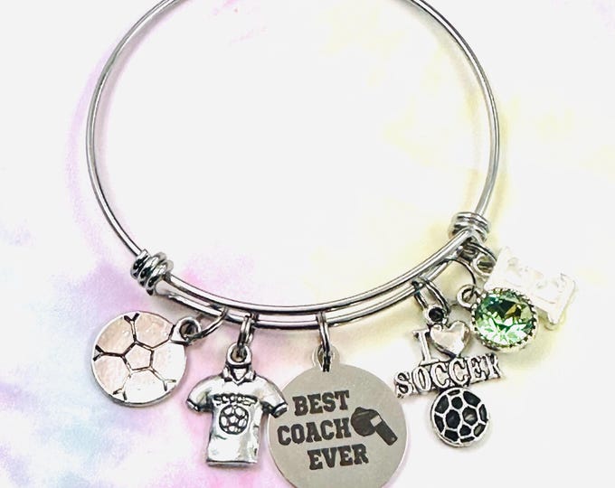 Coach Gift, Soccer Charm Bracelet, Soccer Jersey, Gift for Her, Personalized Jewelry, Thank You, End of Season Appreciation Gift, Womens