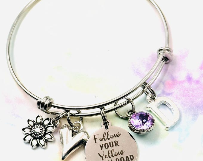 Personalized Initial Bracelet, Gift Boxed Birthstone Jewelry for Girls, Heart and Floral Charms