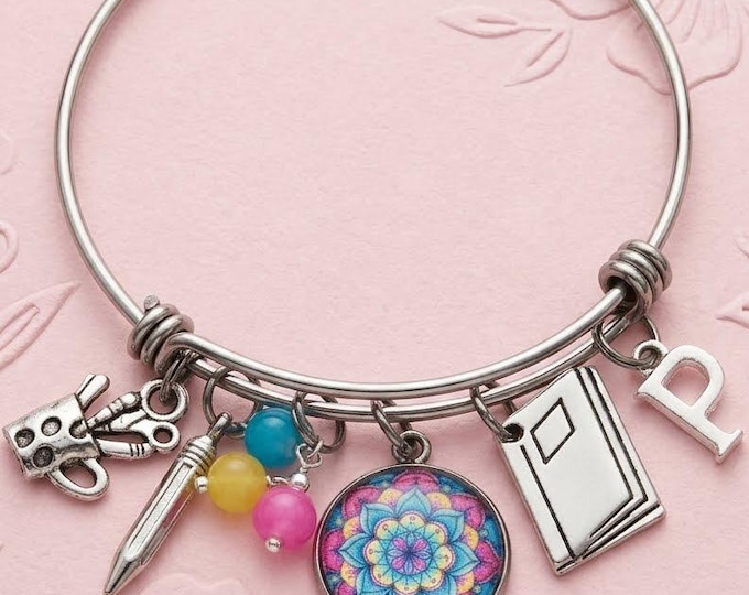 Coloring Book Artist Charm Bracelet,  Personalized Birthday Gift for Her