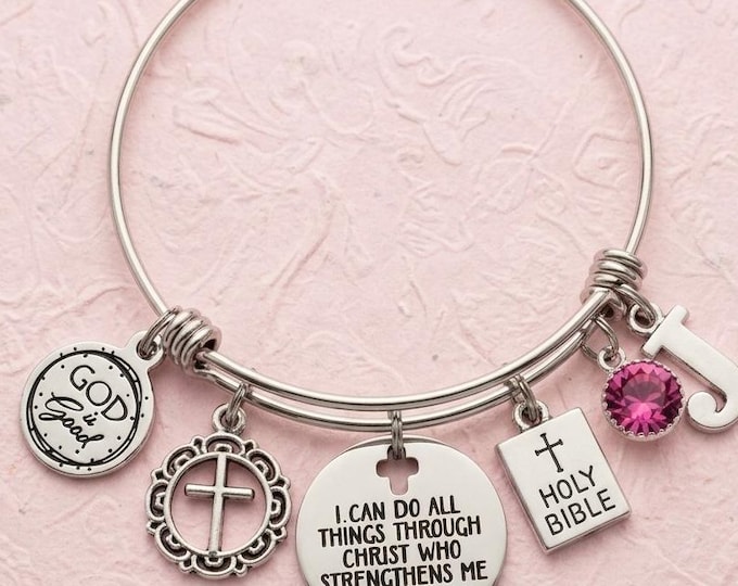 Philippians Scripture Bangle, Motivational Faith Gift Bracelet