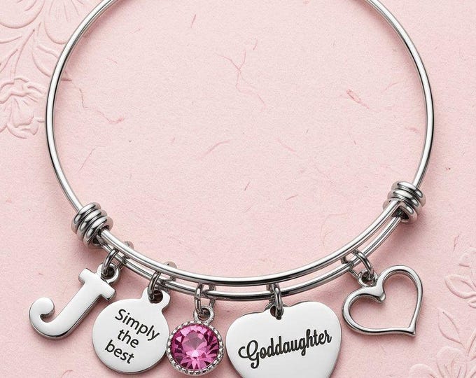 Goddaughter Bracelet, Personalized Baptism Gift, Custom Initial Cuff
