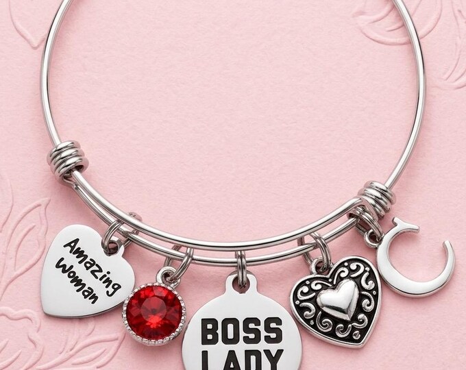 Boss Lady Bracelet, Female Entrepreneur Gift, Custom Business Owner Jewelry