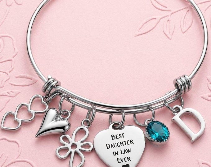 Bonus Daughter Wedding Day Bracelet, New Family Silver Bangle Gift