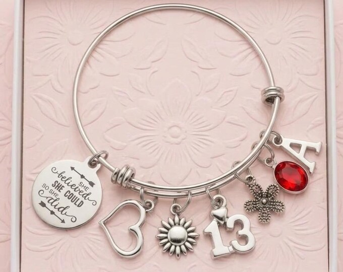 Personalized 13th Birthday Bracelet for Daughter, Teen Girl Bangle