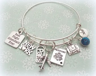 Initial Necklace Christmas gift personalized airline stewardess Best Flight Attendant Ever airplane airplanes airline hostess