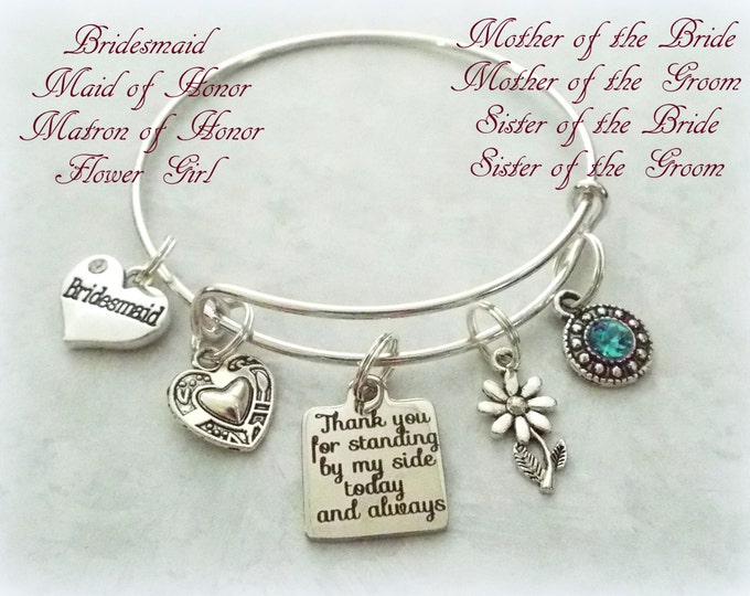 Bridal Gifts, Gifts for Bridal Party, Bridesmaid Gift, Wedding Jewelry, Bridal Jewelry Gifts, Maid of Honor Charm Bracelet, Bridal Gift