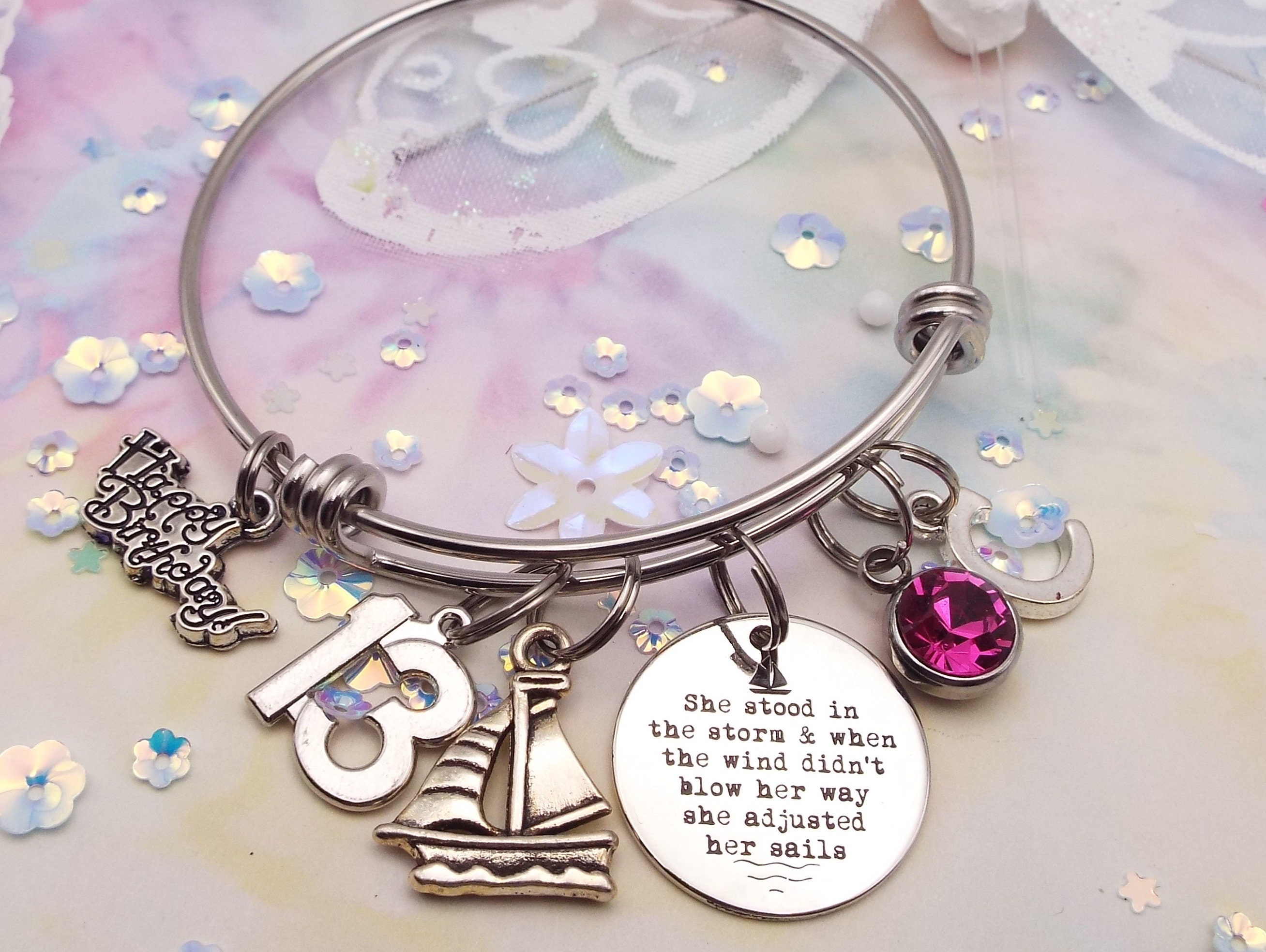 13th Birthday Girl Gifts, 13 Year Old Girl Gift, Personalized Gift,  Handmade Charm Bracelet, Stacking Bracelet, Gift for Granddaughter