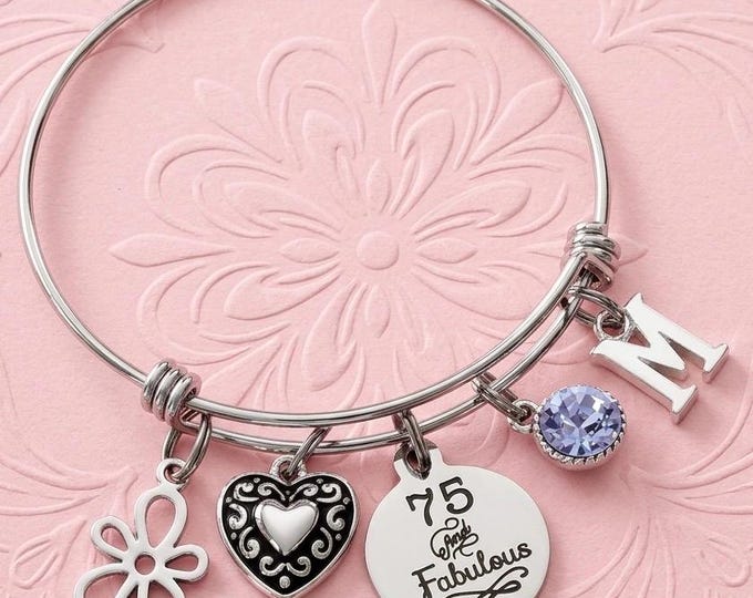 75th Birthday Bracelet for women, Custom Stainless Steel Wire Jewelry