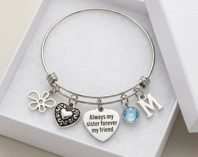 Sister Gift Custom Charm Bracelet,  Initial Personalized Jewelry for Her