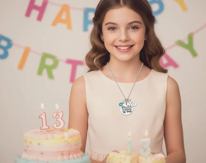 13th Birthday Necklace with Swarovski Birthstone, Personalized Silver Jewelry for Teen Girl
