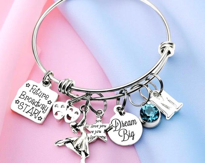 Broadway Star Charm Bracelet: Personalized Initial, Dancer, Theater Gift