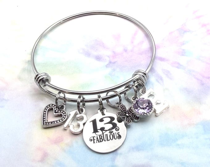 13th Birthday Charm Bracelet: Personalized Initial & Birthstone Jewelry