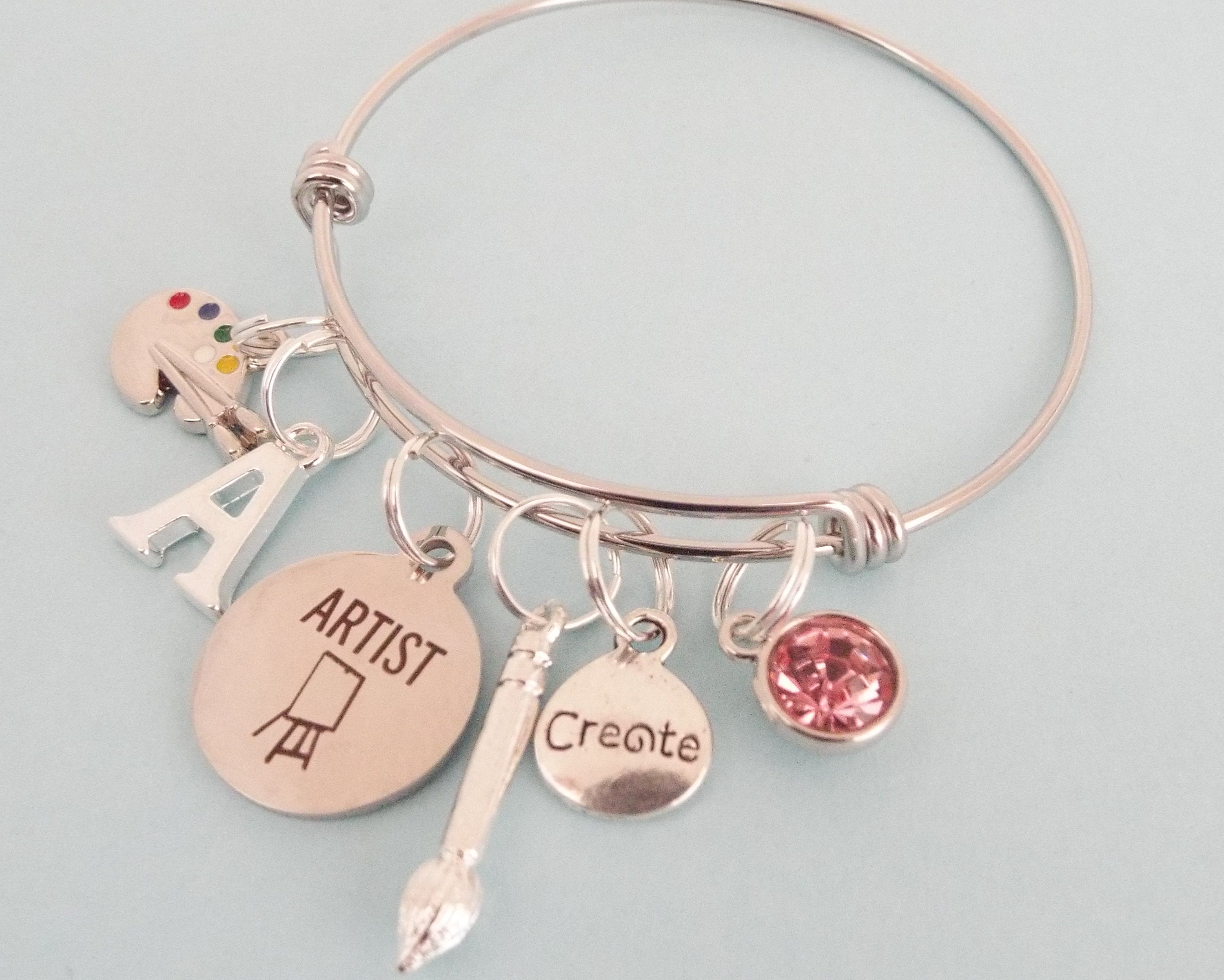 Artist Charm Bracelet, Art Teacher Graduation Gift, Painter Jewelry