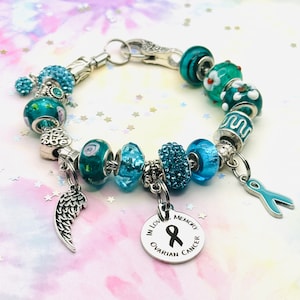 Eierstokkanker Memorial Armband, Beaded Memory Charm Bracelet, Remembrance Gift, Verlies van Moeder, Beaded Bracelet, Sympathie Cadeau voor haar