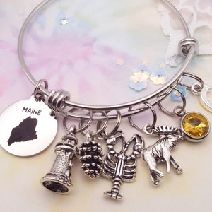 Maine Charm Bracelet: Lobster, Bear, Lighthouse, Pinecone, Initial