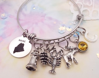 Maine Charm Bracelet | Maine Gifts |  Maine Jewelry | State of Maine Gift |  Personalized Gift | Travel Lover Gift | Friend Birthday Gift