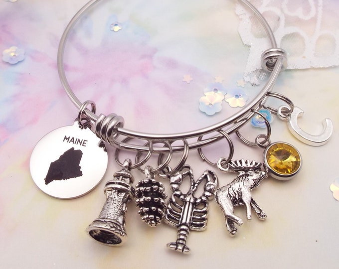 Maine Charm Bracelet | Maine Gifts |  Maine Jewelry | State of Maine Gift |  Personalized Gift | Travel Lover Gift | Friend Birthday Gift