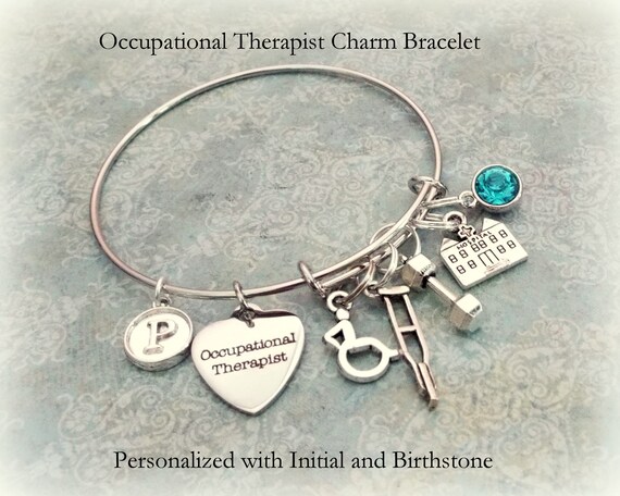 Occupational Therapist Gift for Women Occupational Therapist Jewelry Personalized Occupational Therapist Never Never Give Up Initial Birthstone Bangle Bracelet
