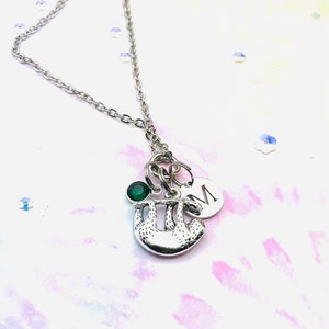 Sloth Necklace, Personalized Gift, Animal Birthstone Necklace, Initial Jewelry, Gift for Her, Girl's Jewelry, Teenage Girl Gift, Teenager