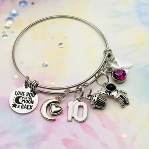 Birthday Gifts for Her, Personalized Jewelry, Love You to the Moon and Back, Handmade Gift, Initial Bracelet, Birthstone Jewelry, Daughter image 3