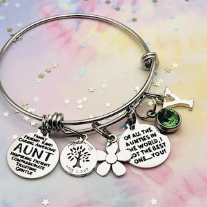 Aunt Charm Bracelet: Personalized Birthstone Initial Stainless Steel Jewelry