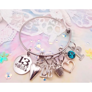 13th Birthday Charm Bracelet: Personalized Initial & Birthstone Jewelry