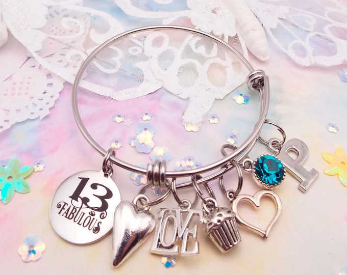 13th Birthday Gift, Personalized Jewelry for Her, Teen Girl Gifts, Initial Charm Bracelet, Birthstone Jewelry, Gift Boxed, Happy Birthday