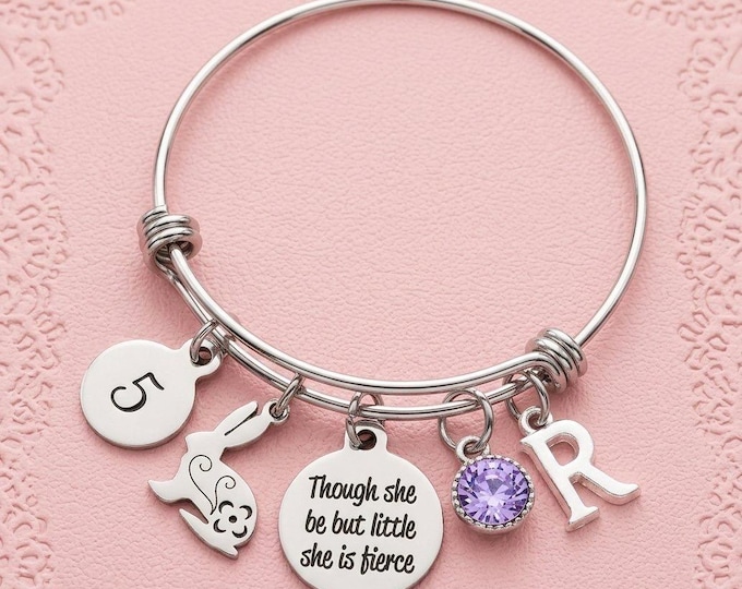 5th Birthday Gift for Girl, Personalized Initial Charm Bracelet, Handmade Silver Jewelry, Gift Boxed